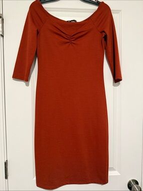 Zara Rust Orange Long Sleeve Knit Sheath Dress